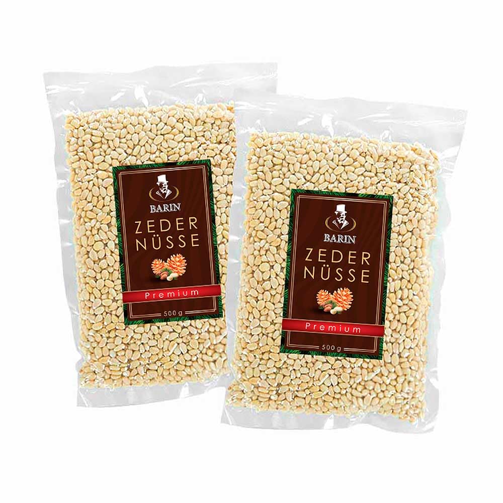BARIN Doppelpack sibirische Zedernüsse Premium 2 x 500 g, Nuss, gesunder Snack, Zedernkerne, Superfood, Pinienkerne