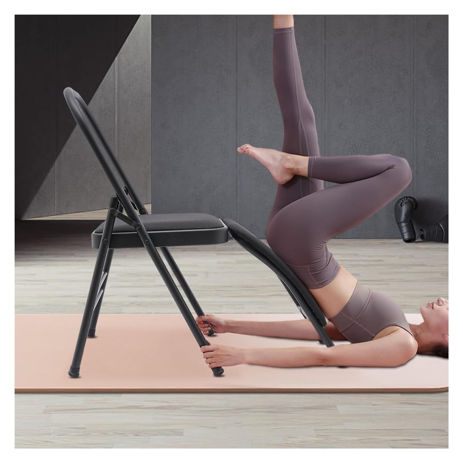 Sedia Yoga Attrezzo per L'allenamento Ad Inversione Dell'equilibrio con Supporto Lombare Rimovibile 12 in, Sedia Pieghevole di Assistenza allo Yoga, Sedia Yoga per Palestra/Casa