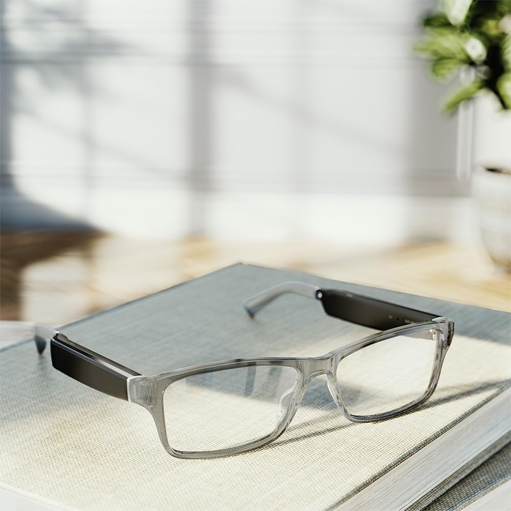 Amazon Echo Frames, an Alexa device (newest model), Smart glasses with Alexa, Modern Rectangle frames in Charcoal Gray with prescription ready lenses