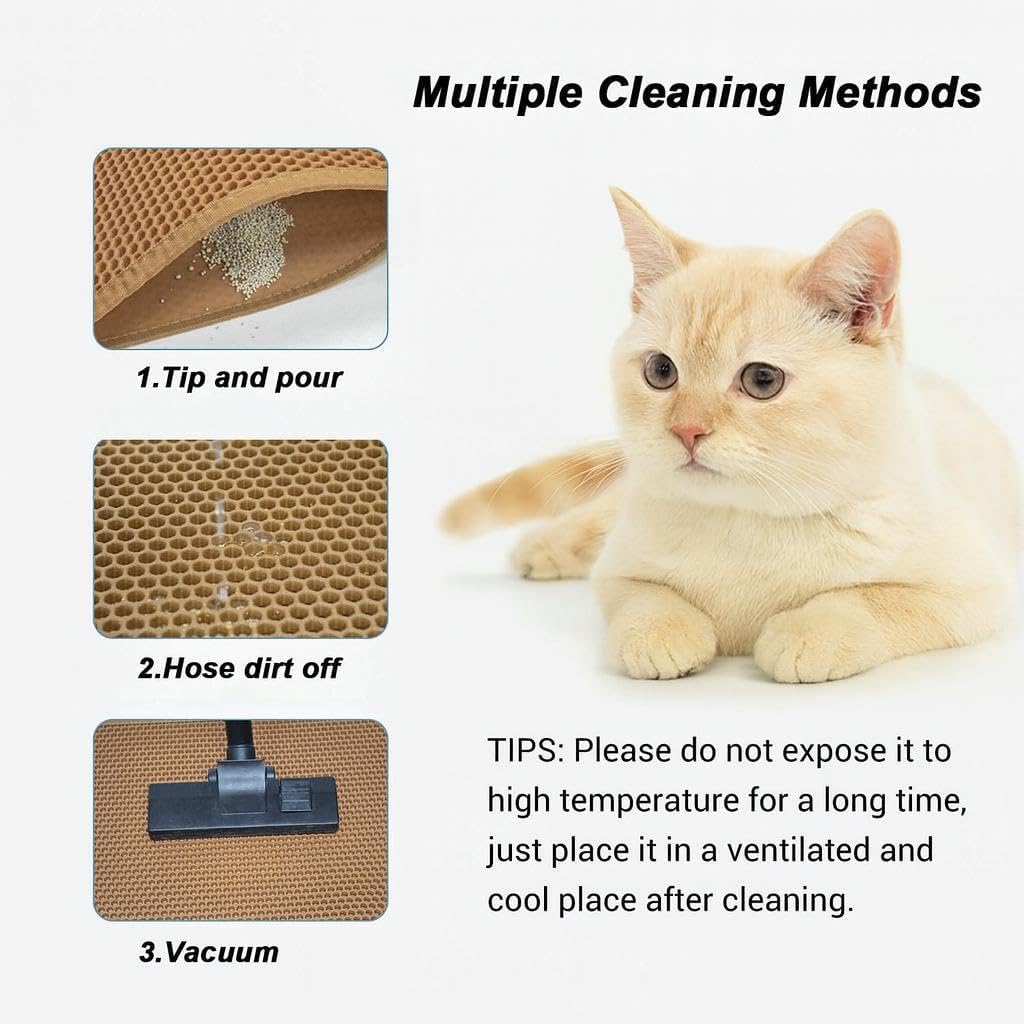 Cat Litter Mat Litter Box Mat for Kitty, EVA Honeycomb Double Layer Design, Urine & Waterproof Scatter Control, Less Waste, Easier To Clean,Non Slip (Brown 75 x 60cm) 3