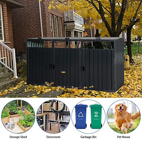 Yuan & Chuang 24-8-QI-XO Metal Garbage Can Storage Shed - Durable Galvanized Steel Outdoor Bin Shed For 3 Trash Cans, Secure Yard And Garden Waste Disposal Solution thumb #3
