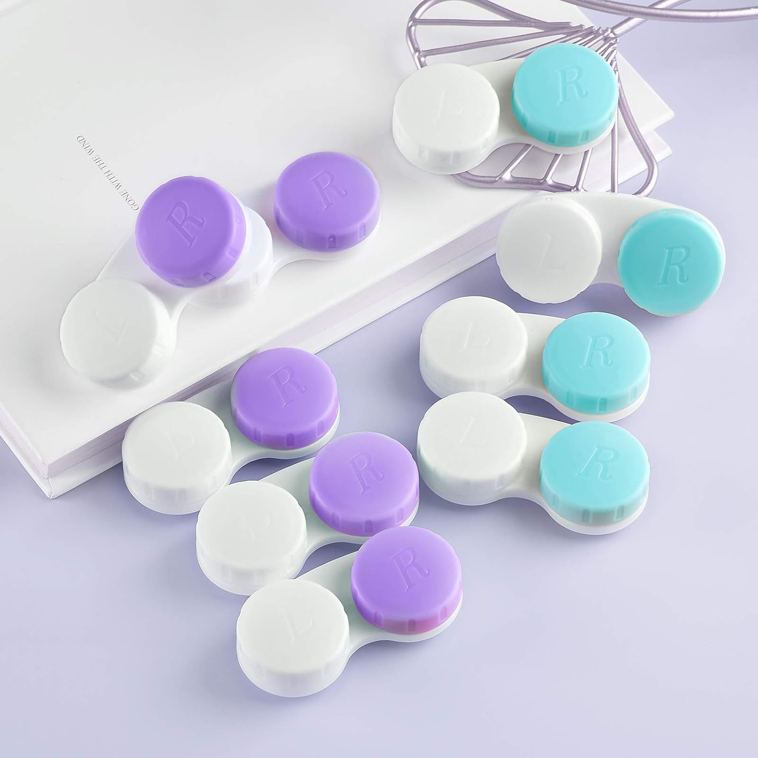 12PCS Contact Lens Case, Contact Lens Box Left/Right Eyes Holder Container, Outdoor Mini Contact Lens Soak Storage Kit for Travel&Home.(6Purple+ White, 6Green+ White) : Health & Household