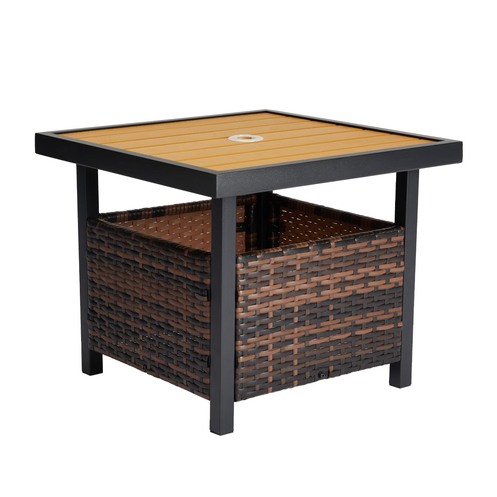 broyerk rattan wood patio umbrella stand dining table Amazon.com: Pinikuyiro Outdoor Patio Umbrella Stand Table, All Weather  Small Wicker Side Table with Umbrella Hole, 22 in Rattan Base Table  (Yellow) : Patio, Lawn & Garden