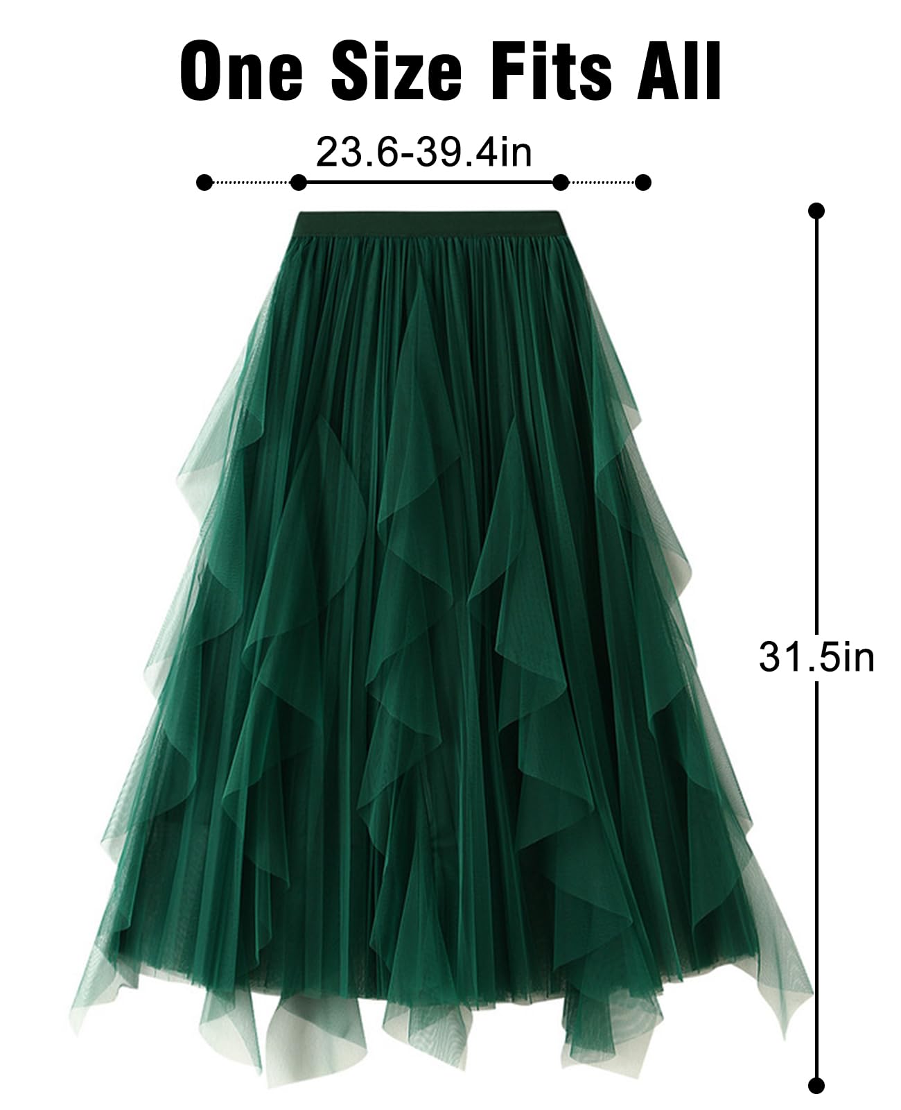 Faldas de tul para mujer, falda tutú escalonada de malla, cintura elástica alta y baja, falda de tul midi para fiesta, Hada Verde, Talla única
