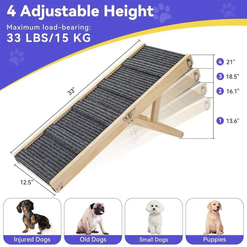 NEWFUN Rampa para Perros, Escalera para Mascotas para Perros Pequeños y Gatos, Equipada con Alfombrillas Antideslizantes, Adecuada para sofás Bajos, Altura Ajustable y Plegable
