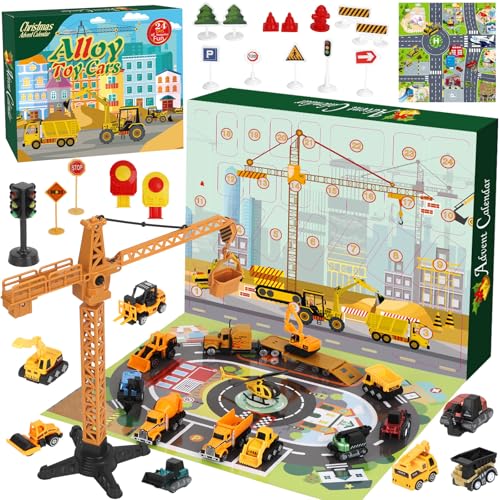 VEEKAY 2025 Calendrier De L'avent Voiture l'avent d'ingénieri Jouet,24 Jours Toy Truck Car Calendriers de l'Avent,24 Jours Calendrier de Compte à Rebours de Noël pour Enfants Garçons Filles