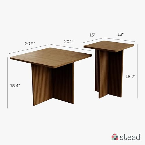 Miniatura 8 de Mesa auxiliar cuadrada acanalada anidable, juego de 2 piezas, colección 2023, muebles de sala de estar, decoración moderna para el hogar, base de