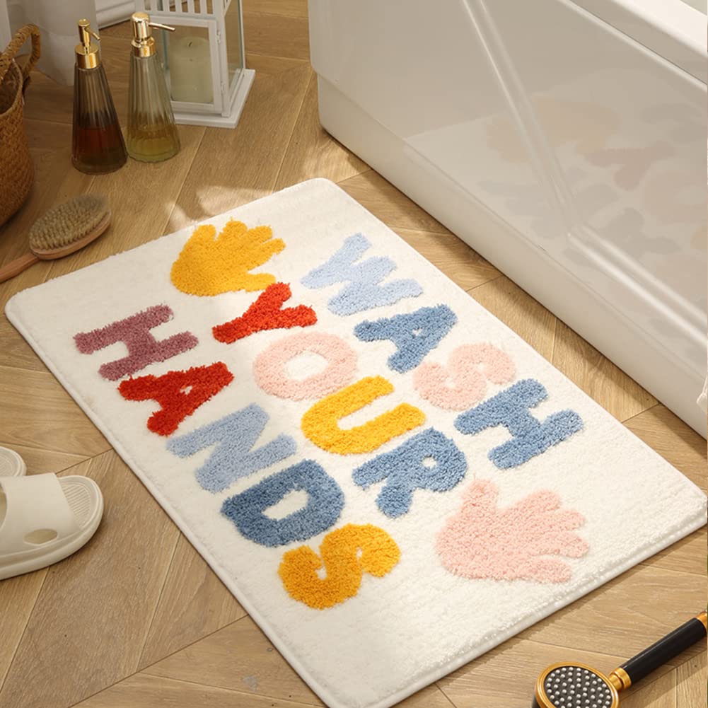 mamrug Cute Bath Mat Non Slip Soft Fluffy and Absorbent Microfiber Colourful Bathroom Mat,Floor Rug Wash Your Hands Funny Bathroom Rug Home Decor 19.7