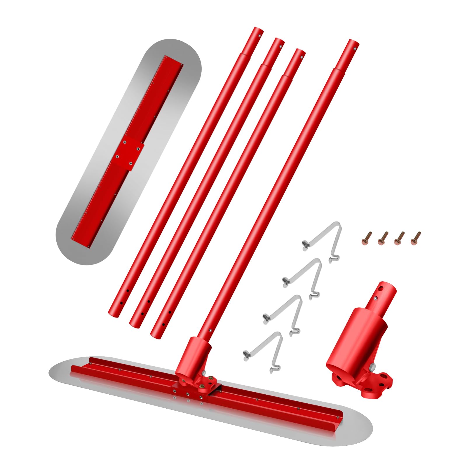 Utensile per frattazzo in cemento inossidabile, utensile per frattazzo con estremità arrotondata da 48"x12" utensile per cemento con 4 pali ad incastro da 72 pollici e staffa di inclinazione, utensi