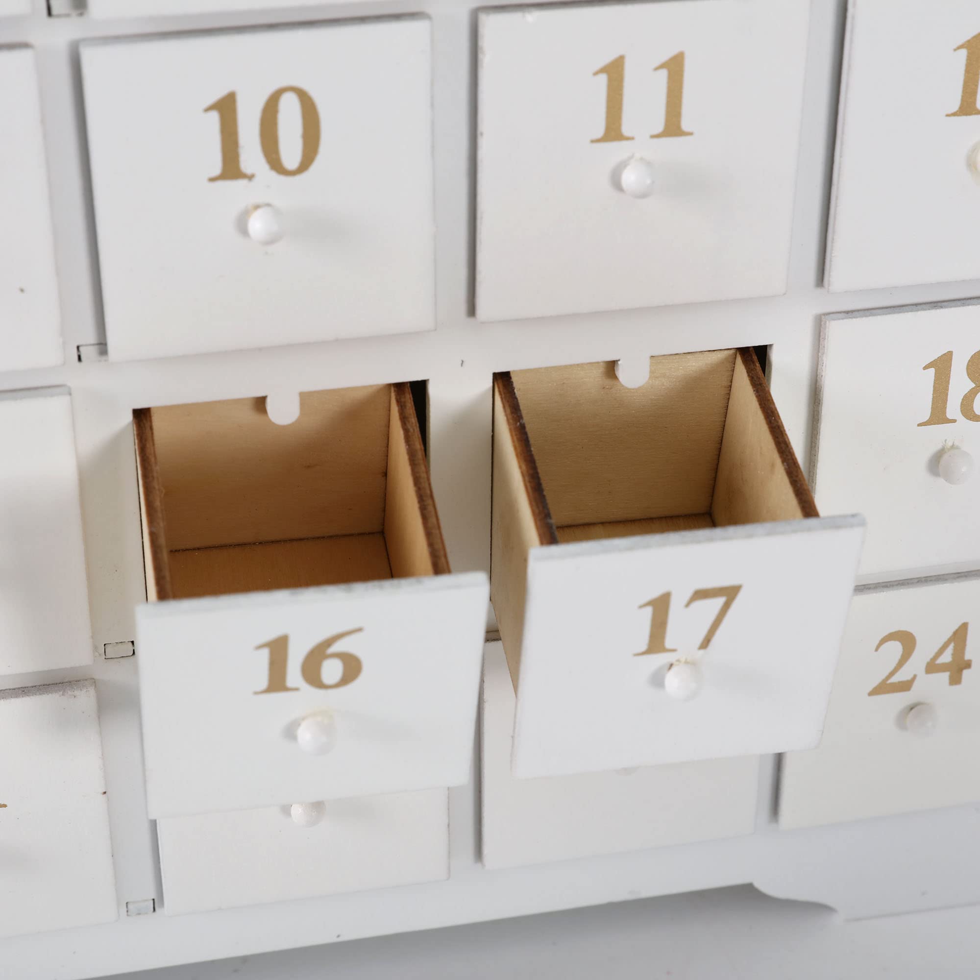 Adventskalender aus Holz, 45,7 cm, mit 24 Schubladen und LED-Lichtern, Countdown bis Weihnachtsdekoration