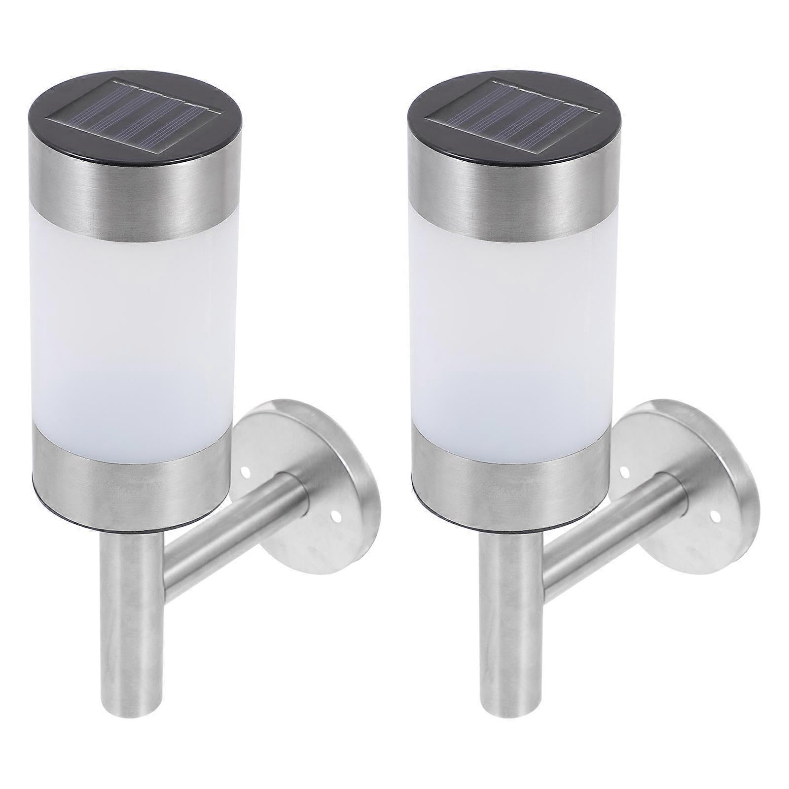 Joyhappst Image Color 2Pcs Stainless Steel Solar Led Wall Lamp Garden Fence Garden Wall Lamp