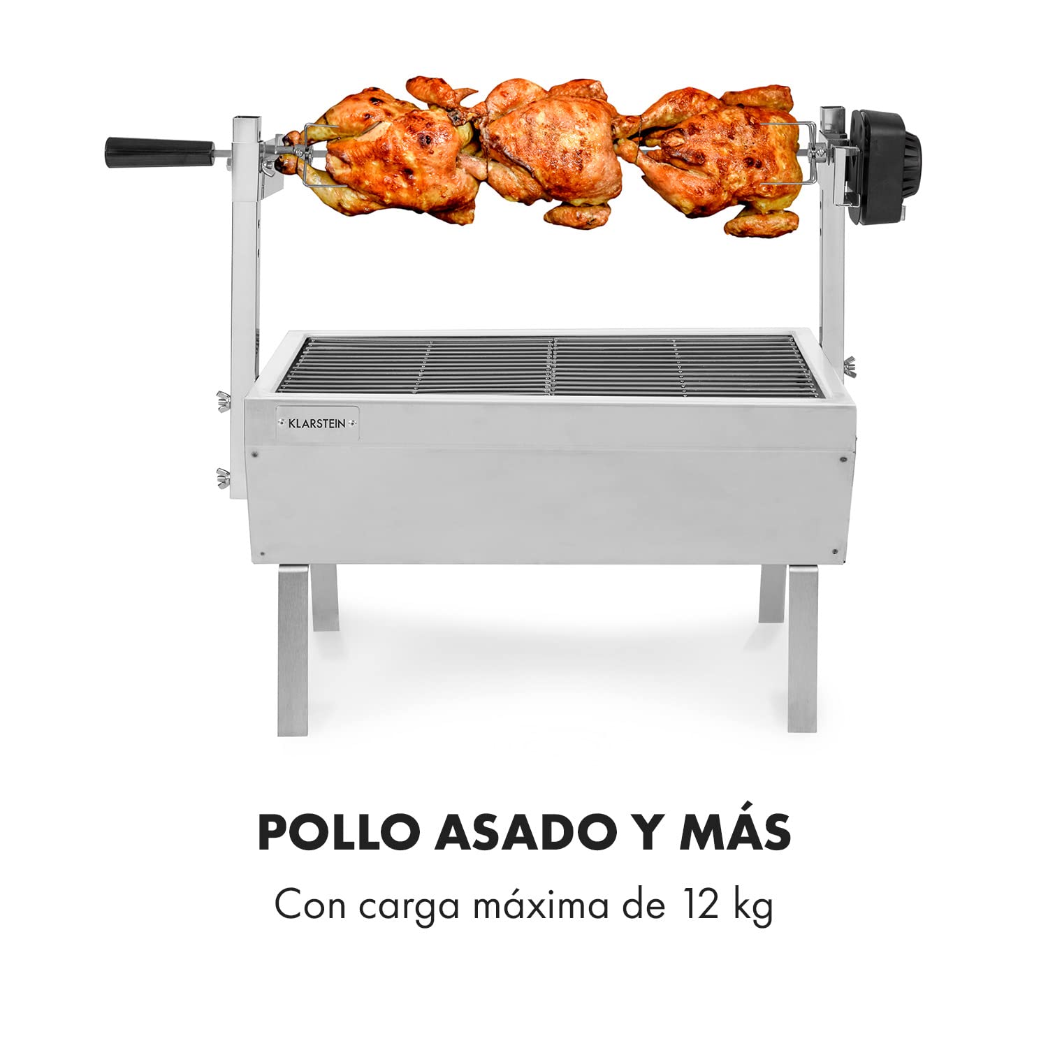 Klarstein Asador Giratorio Barbacoa, 2 en 1, Parrilla Electrica de Cerdo Extra Grande con Ruedas, Asador Pollos Exterior Rejilla Acero Inoxidable
