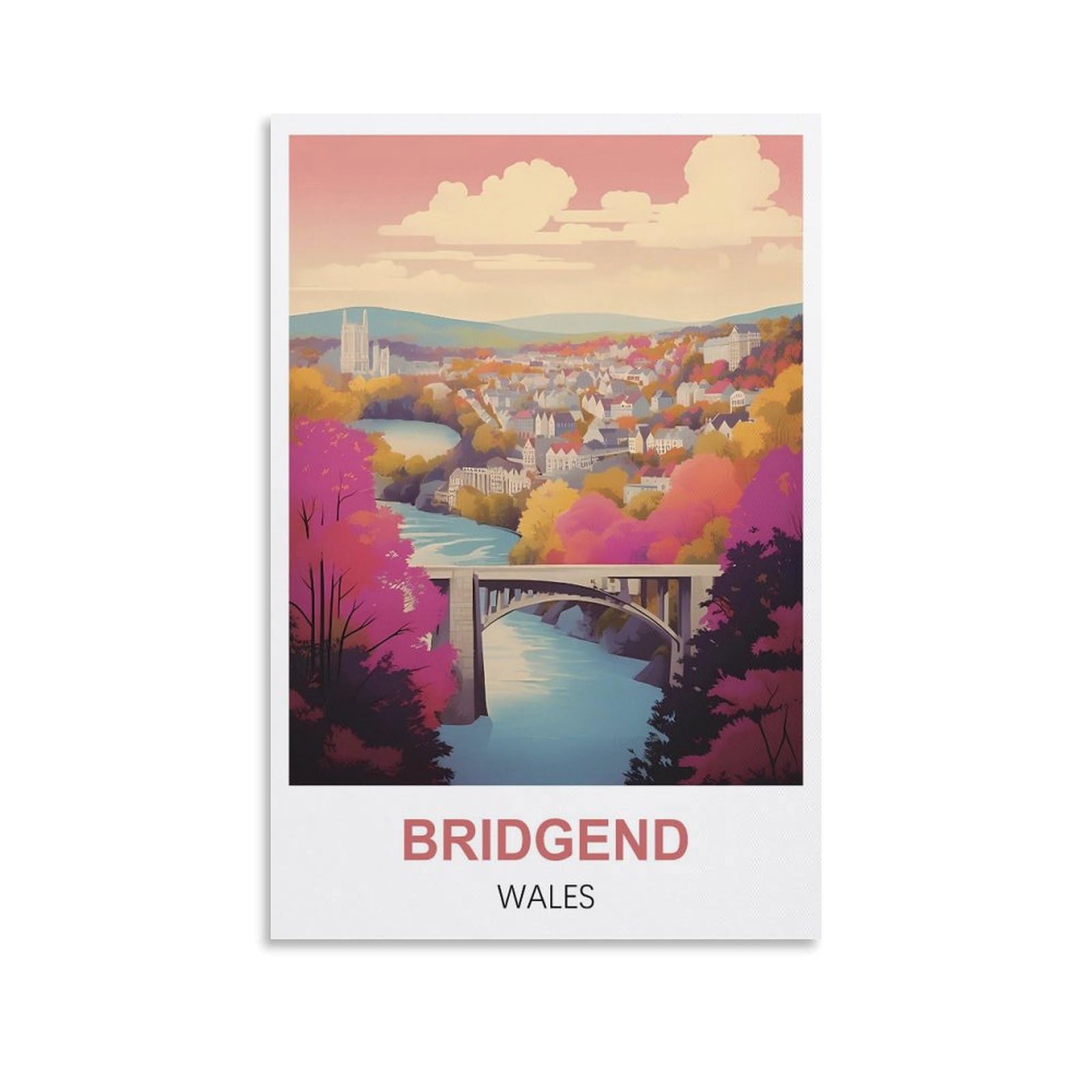 CTZIKWW Bridgend Wales Vintage Travel Poster 16x24inch(40x60cm) Canvas Art Prints Picture Wall Art Painting