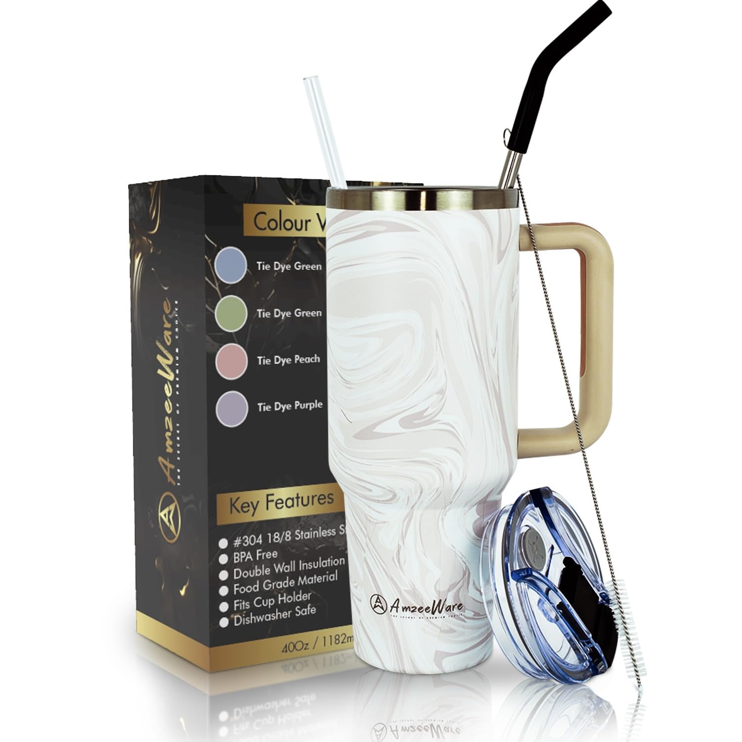 40oz Insulated Tumbler with Handle and Straw, Leak-Resistant Lid for Optimal Hot & Cold Beverage Experience, Premium Stainless Steel: Reusable Vacuum Quencher Tumbler (Fluid Pink)