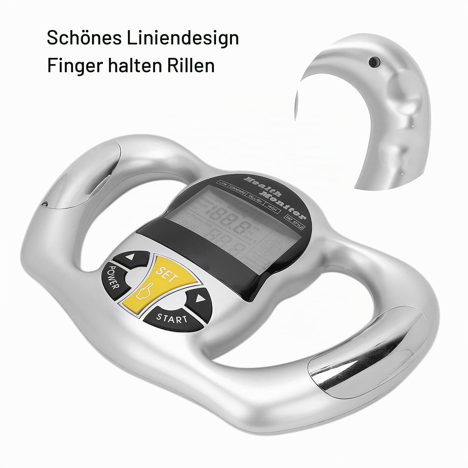 Digitaler Körperfett Analysator für die Persönliche Gesundheit, Kalorien-BMI-Messung, Handheld-Digital-Body-Fat-Loss-Monitor, Fat-Analyzer-Monitor-Messgerät mit Griff für Männer