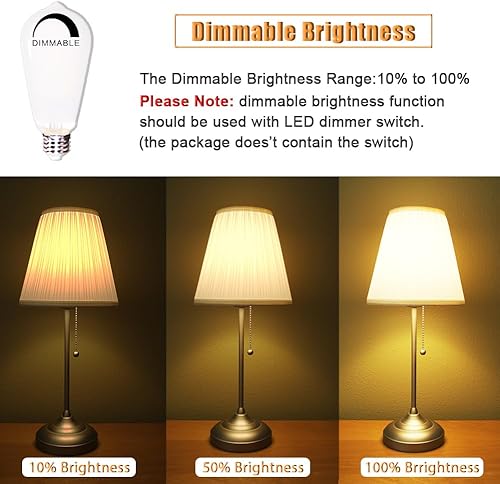 Miniatura 4 de Bombillas LED vintage ST64 6 W equivalente a 60 W, 2700 K, blanco cálido 800 lm, brillo regulable, bombillas LED con base E26 y cubierta de vidrio