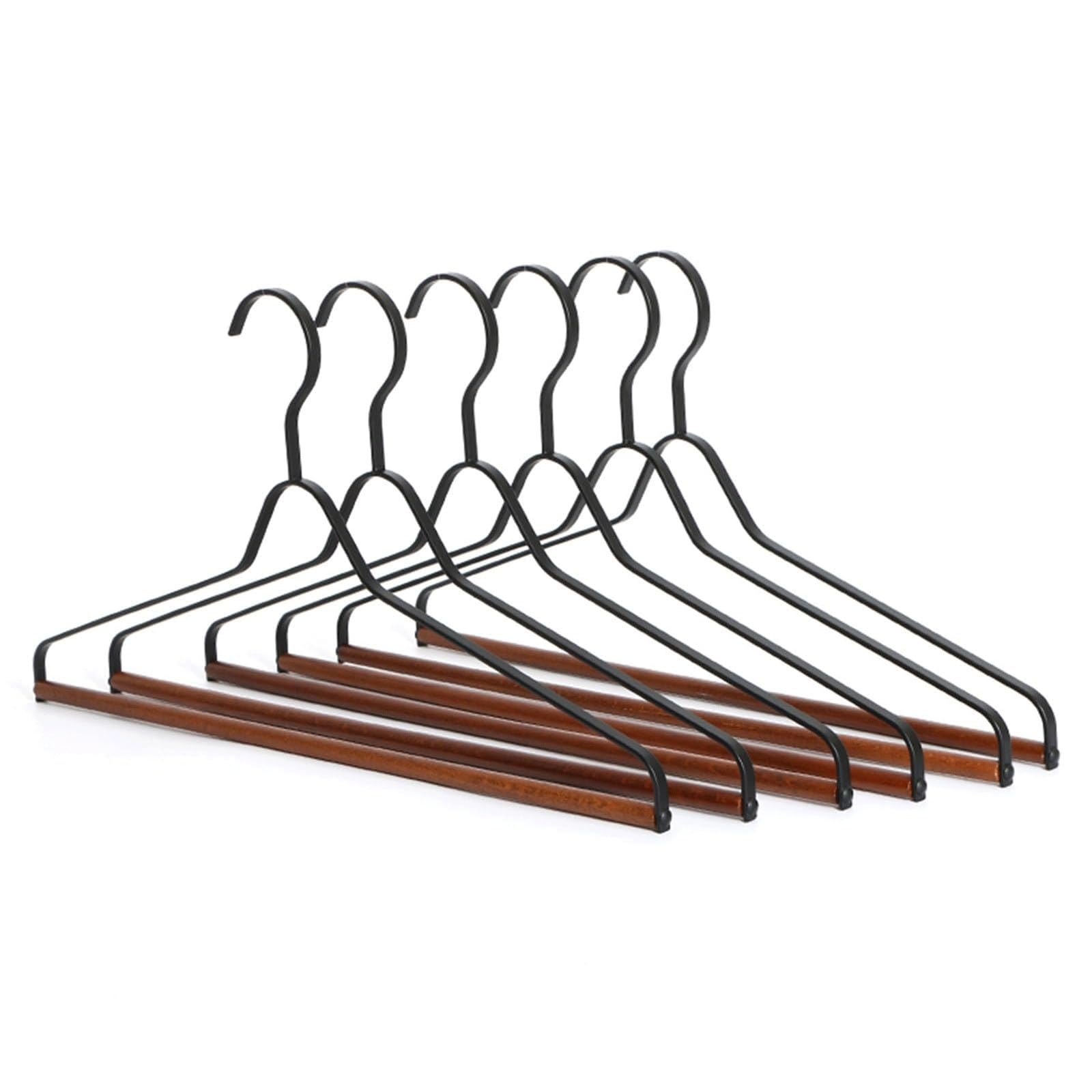 EVWGNPQRV Clothing Hangers, Metal Hangers 6 Pcs Non-Slip Suit with Wooden Bar, Widened Shoulders