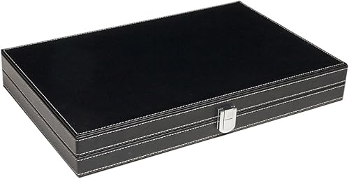 Miniatura 5 de Juego de backgammon de viaje de cuero sintético, campo de terciopelo con incrustaciones, 15 pulgadas, color negro