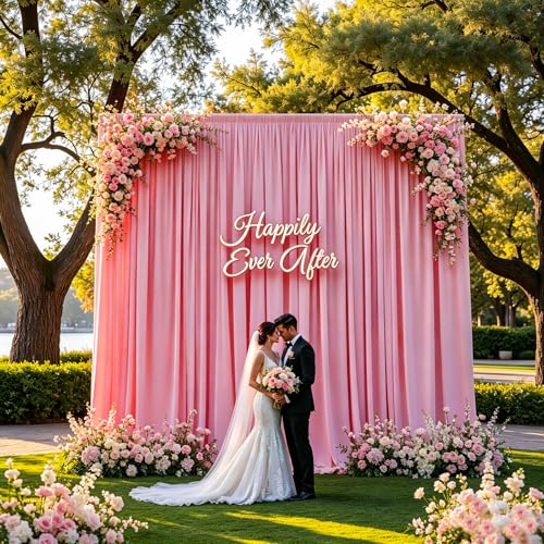 Gallety Pink Backdrop Curtain for Wedding, Photo Backdrop Curtain for Bridal Shower Decorations - 10FT x 10FT Pink Backdrops Fabric with Rod Pockets for Celebration,Birthday,Girls' Theme Parties