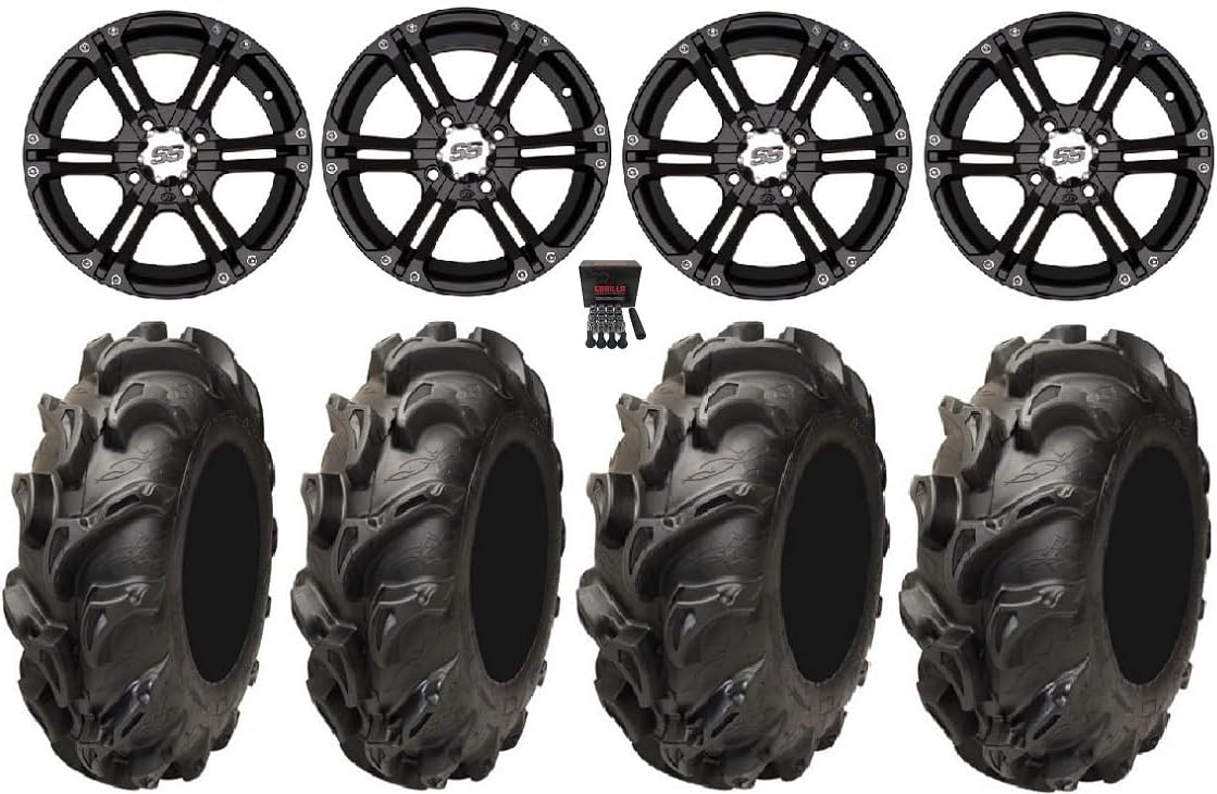 9-Item Bundle ITP SS212 14" Black Wheels 28" Mega Mayhem Tires 4x110 Bolt Pattern