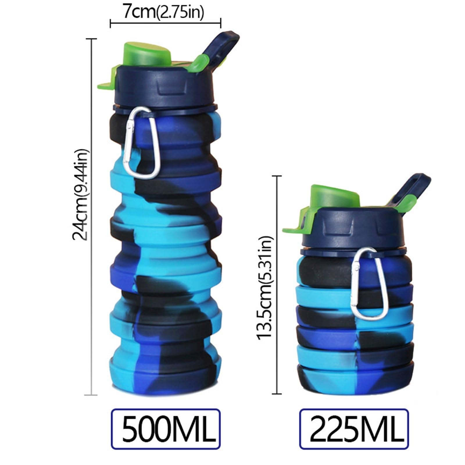 Botella de agua plegable de silicona para deportes al aire libre, para camuflaje, creativo, viaje, reutilizable, a prueba de fugas, con mosquetón (500 ml, estilo A 6)