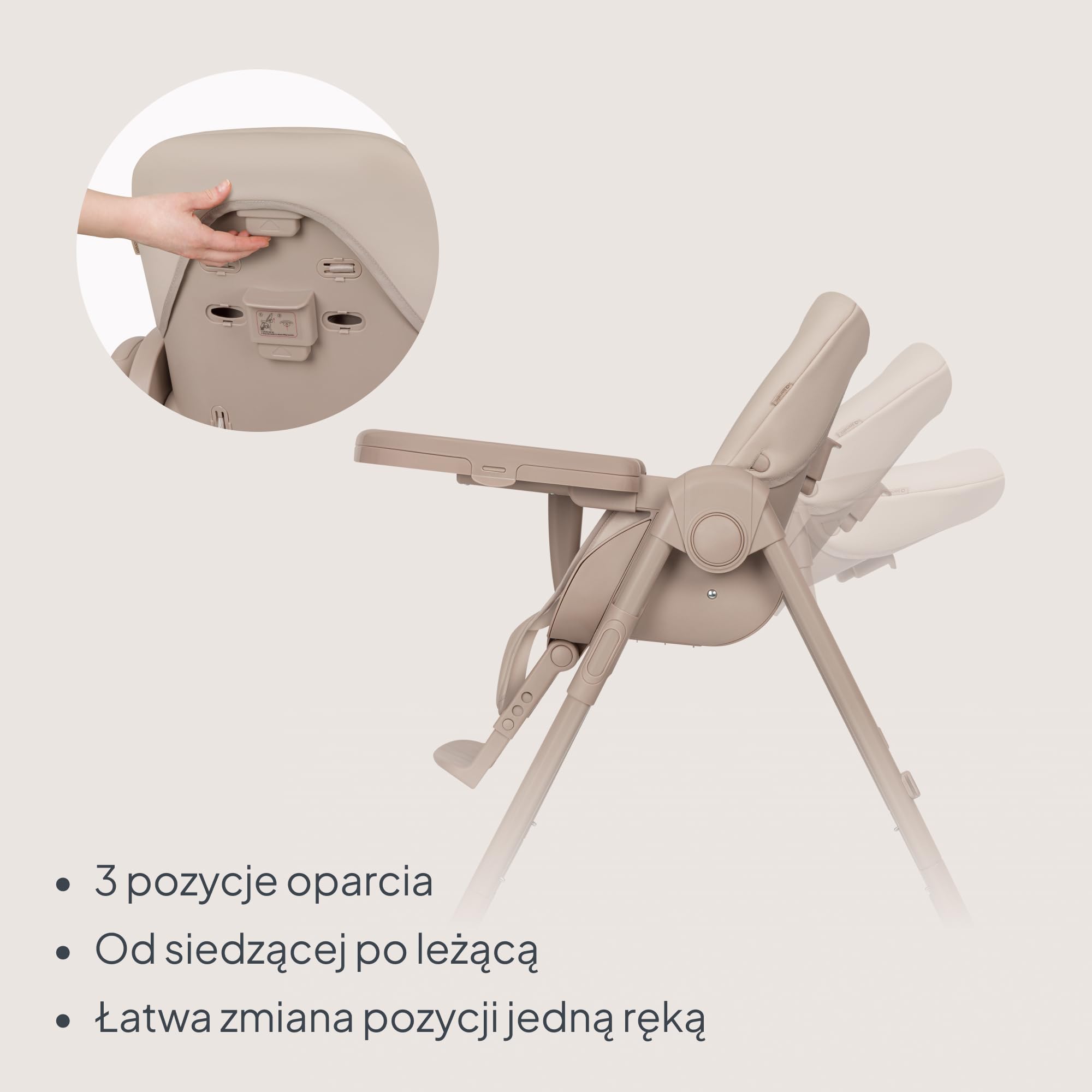 Lionelo Linn Plus regulowane krzesełko dla niemowląt 2 w 1 do 15 kg, krzesło z funkcją leżaka od urodzenia, składane, kółka, regulacja jedną ręką, 6 wysokości, 3 pozycje, taca do zmywarki