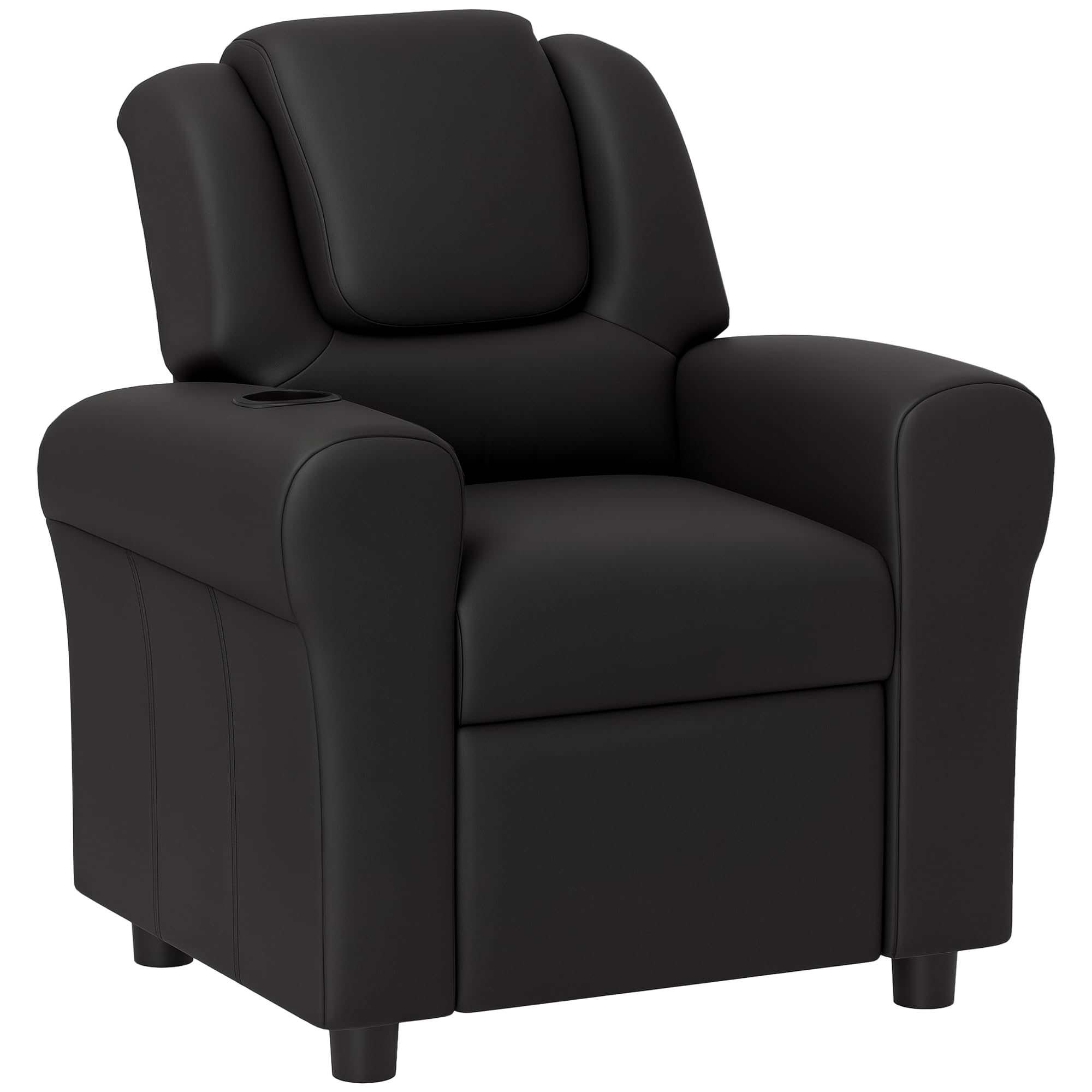 HOMCOM Kids Recliner, PU Leather Kids Armchair, Child Chair, Toddler Armchair with Adjustable Backrest, Footrest, Padded Headrest, Cup Holder, Black