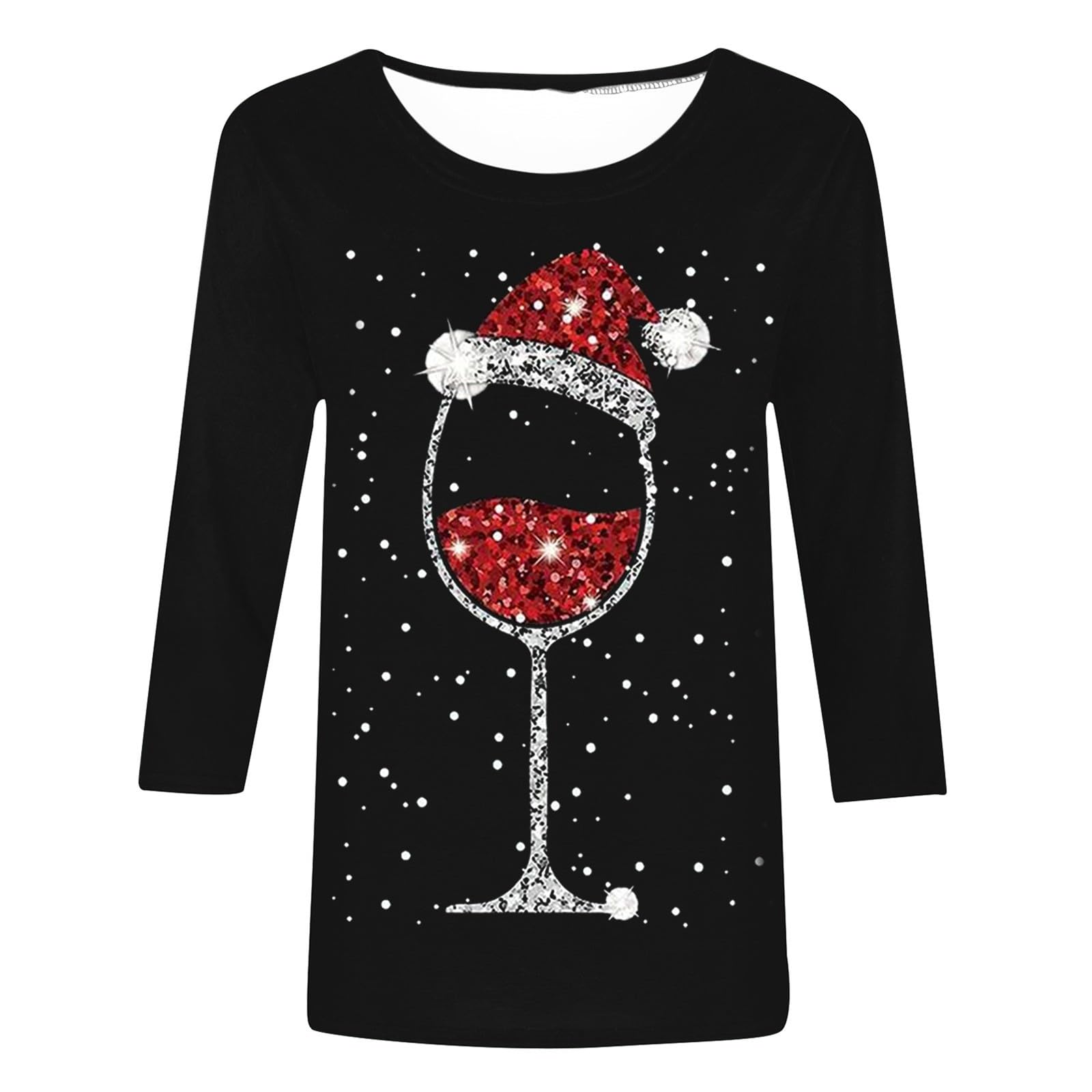 Weihnachtspullover Damen Lustig Druck Casual Pullover Merry Christmas Sweatshirt Rundhals Baumwolle Langarm Weihnachtspulli Winter Warm Tops