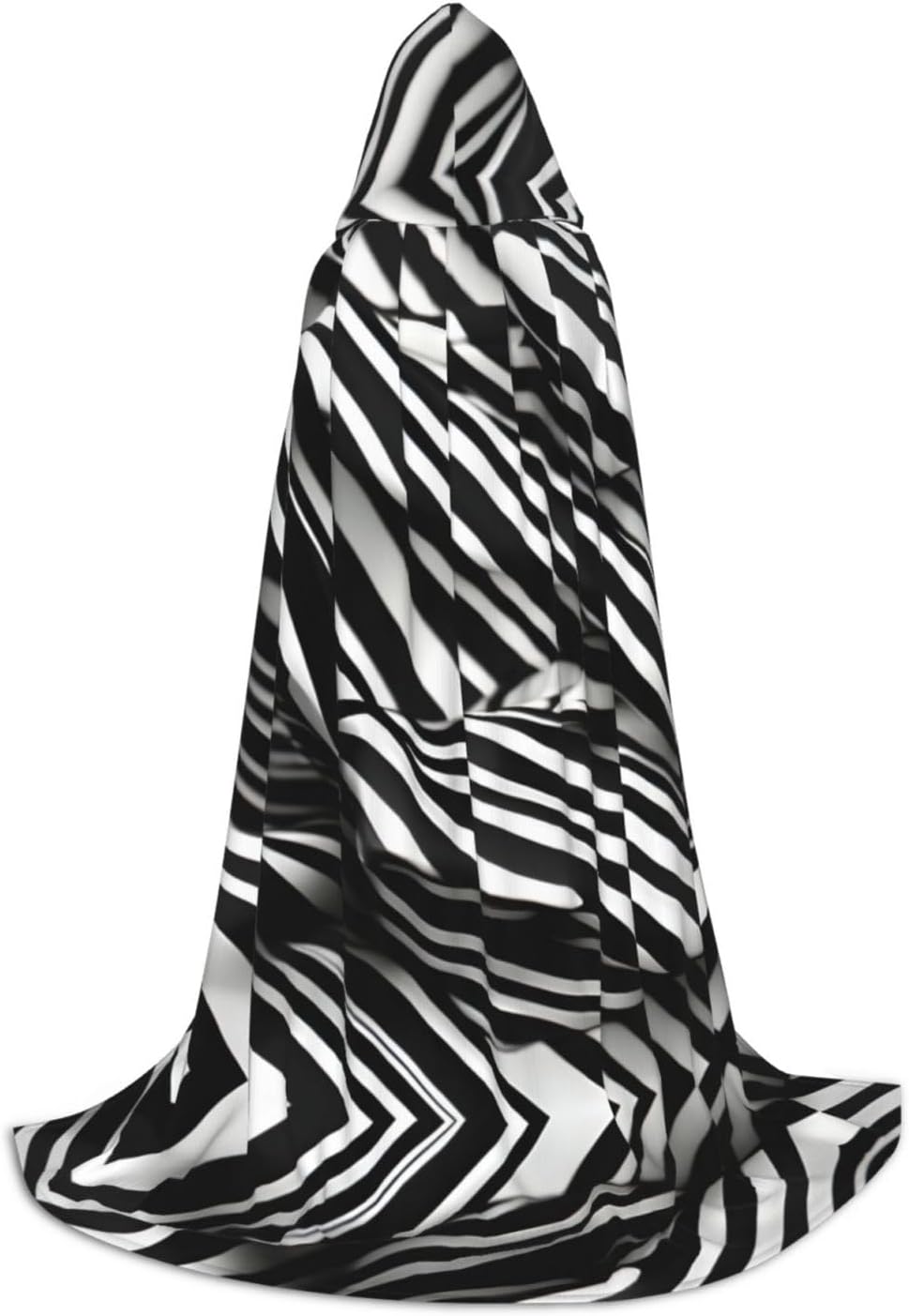 stripes black white print Wizard Hooded Robe Medieval Cape Renaissance Cloak for Men Women Halloween Costume