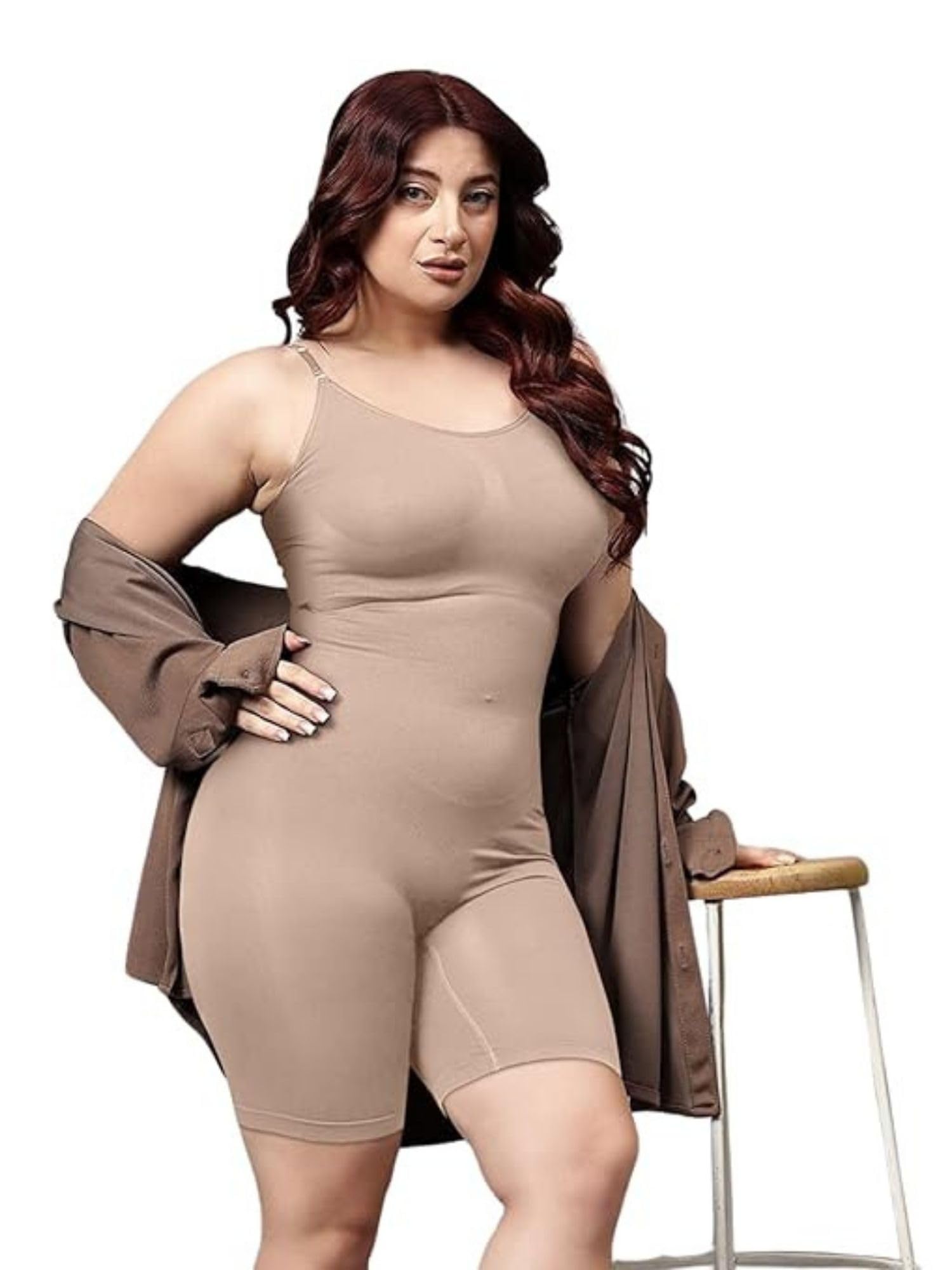 brachy Shapewear Bodysuit for Women, Lightweight Full Body Shaper Tummy Control, Thigh Compression, Butt Lifter Seamless High Stretch Nylon, Sleeveless, Plus Size, Compression Fit-picture-0