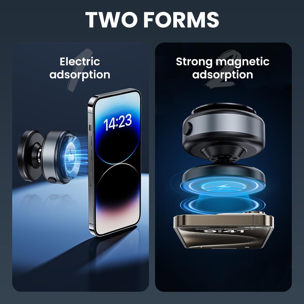 YAUNJI 360° Rotation Sucker Magnetic Phone Holder, 2024 New Vacuum Strong Suction Portable Magnetic Car Phone Stand, Magnetic Phone Mount for Car (Black)