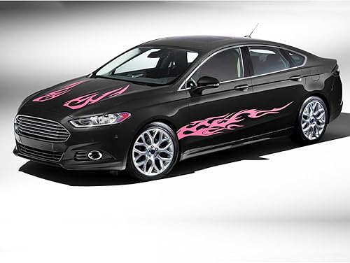 Miniatura 4 de Universal Racing Car Body Side Skirt Car Vinyl Car Hood Flame Pattern Pegatinas decorativas Rosa YQ24 (4PCS)