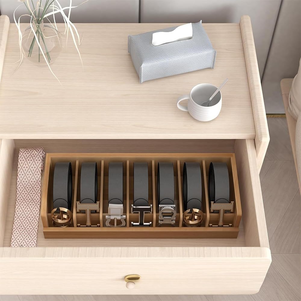 Wood Belt Organizer, 7 Grids Belt Rack, Belt Storage Holder for The Closet and Drawer, Belt Storage Organizer and Displayer, Belt holder Storage Organizer for Men Women, Brown