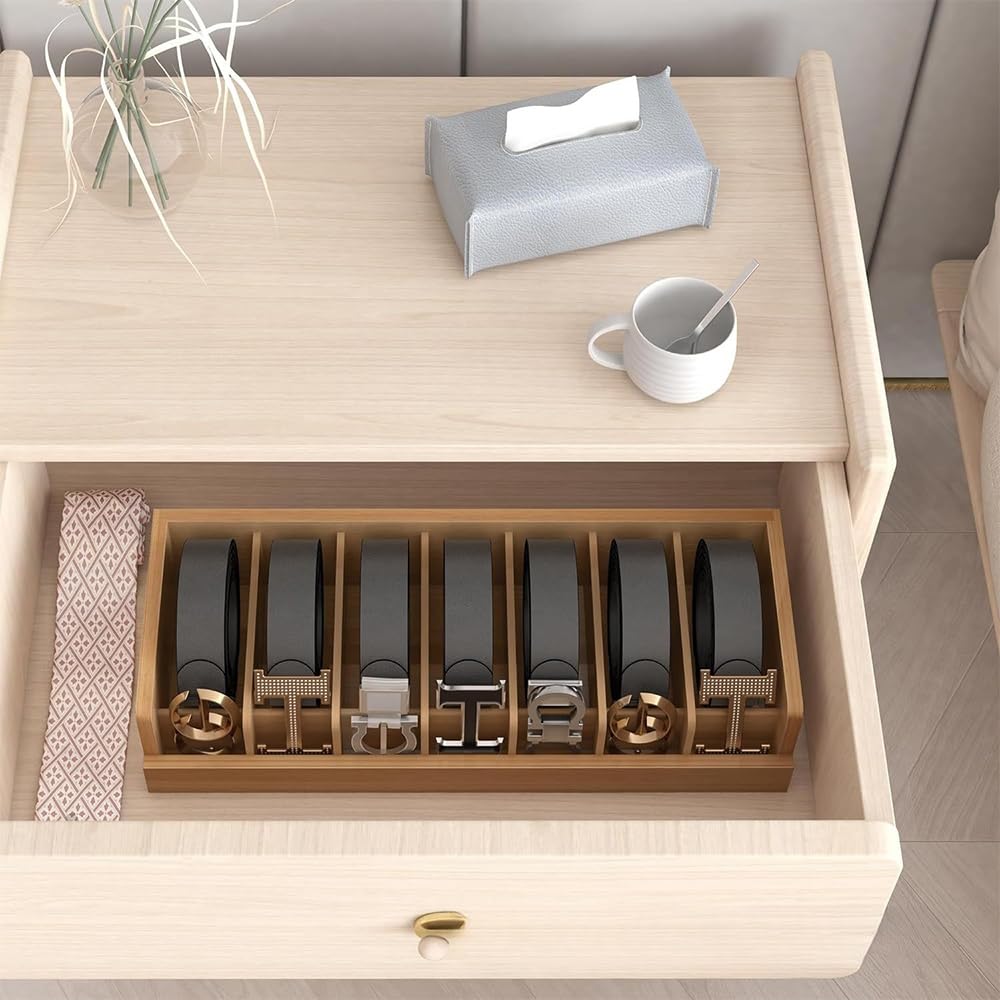 Gürtel Aufbewahrung Aus Bambus, 7 Fächer Gürtel Aufbewahrungshalter für Closet Drawer, Gürtel-Aufbewahrungsbox Ausstellungsständer für Männer Frauen, Braun