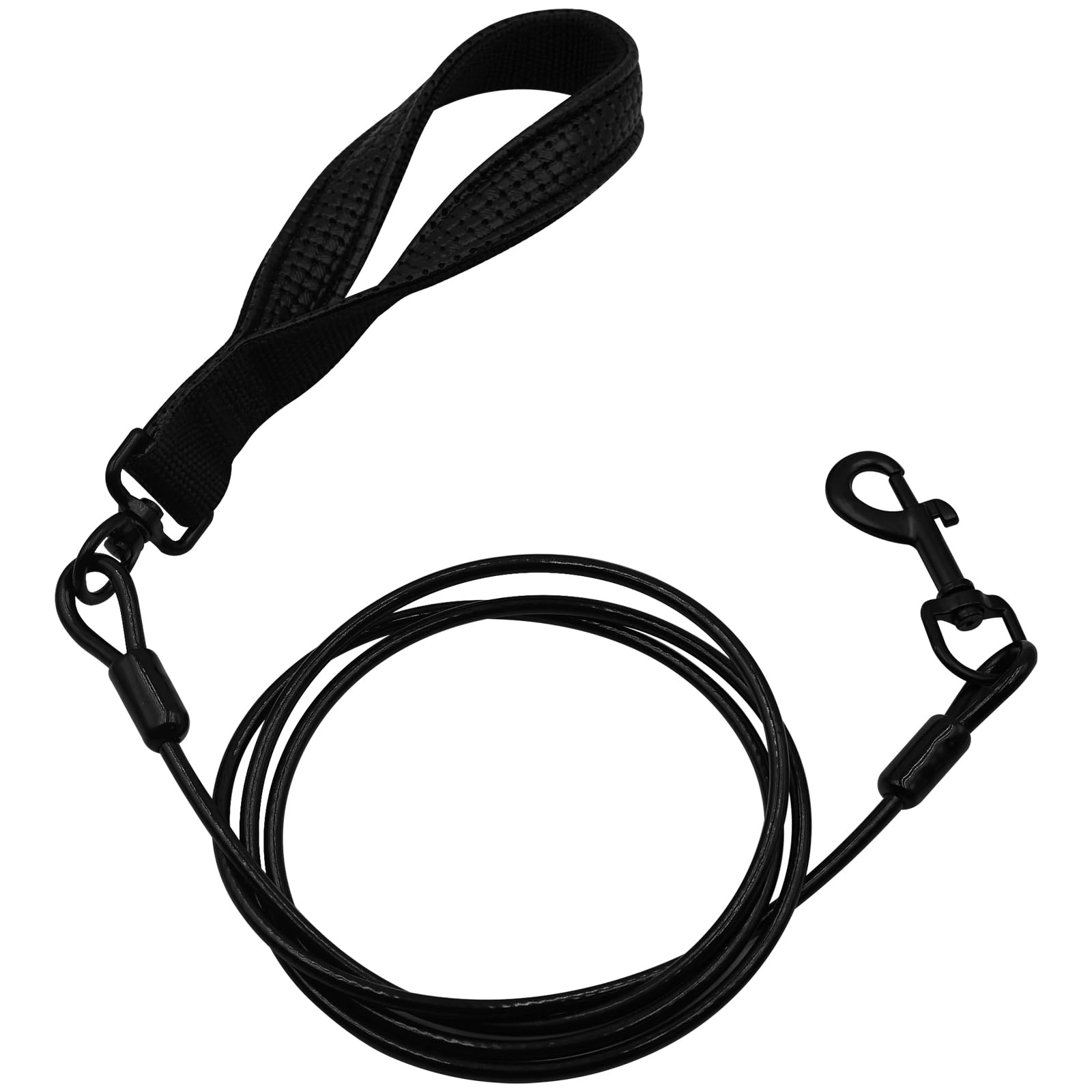 ZHOMA 5FT Heavy Duty Steel Dog Leash with Chew Proof Handle, Wire Cable Training Leash for Large Dogs - Black