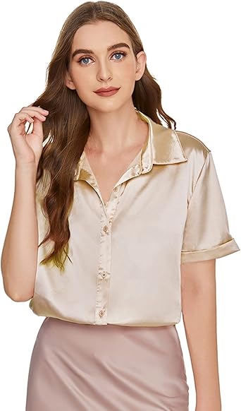 Short Sleeve Satin Shirt Button Up 