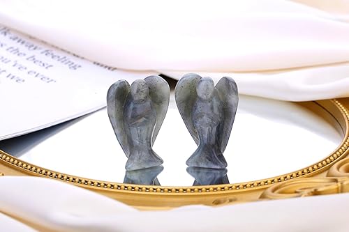 Miniatura 6 de QINJIEJIE Cristales de ángel de labradorita blanca tallada de 1.5 pulgadas, ángel guardián de la paz, decoración de ángel de la paz, estatua de