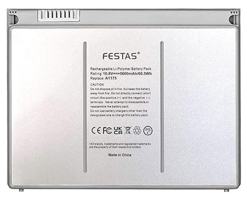 FESTAS 10,8 V 5600 mAh 60,05 Wh A1175 Akku kompatibel mit MacBook Pro 15 Zoll (2006 2007 2008 Version) A1150 MA348 MA348GA MA348JA MA348LLA MA348*A MA463 MA463CH/A MB133X: A MB133LLA MB134XA FESTAS 10,8 V 5600 mAh 60,05 Wh A1175 Akku kompatibel mit MacBook Pro 15 Zoll (2006 2007 2008 Version) A1150 MA348 MA348GA MA348JA MA348LLA MA348*A MA463 MA463CH/A MB133X: A MB133LLA MB134XA