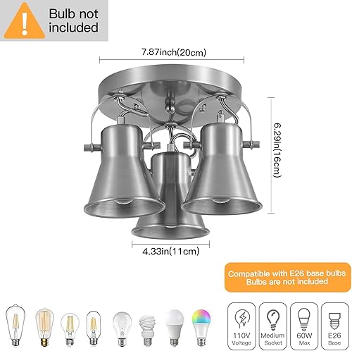 Miniatura 4 de SEEBLEN Morden - Iluminación industrial de 3 luces, luz de techo redonda ajustable para cocina, pasillo, comedor, baño, barra de café