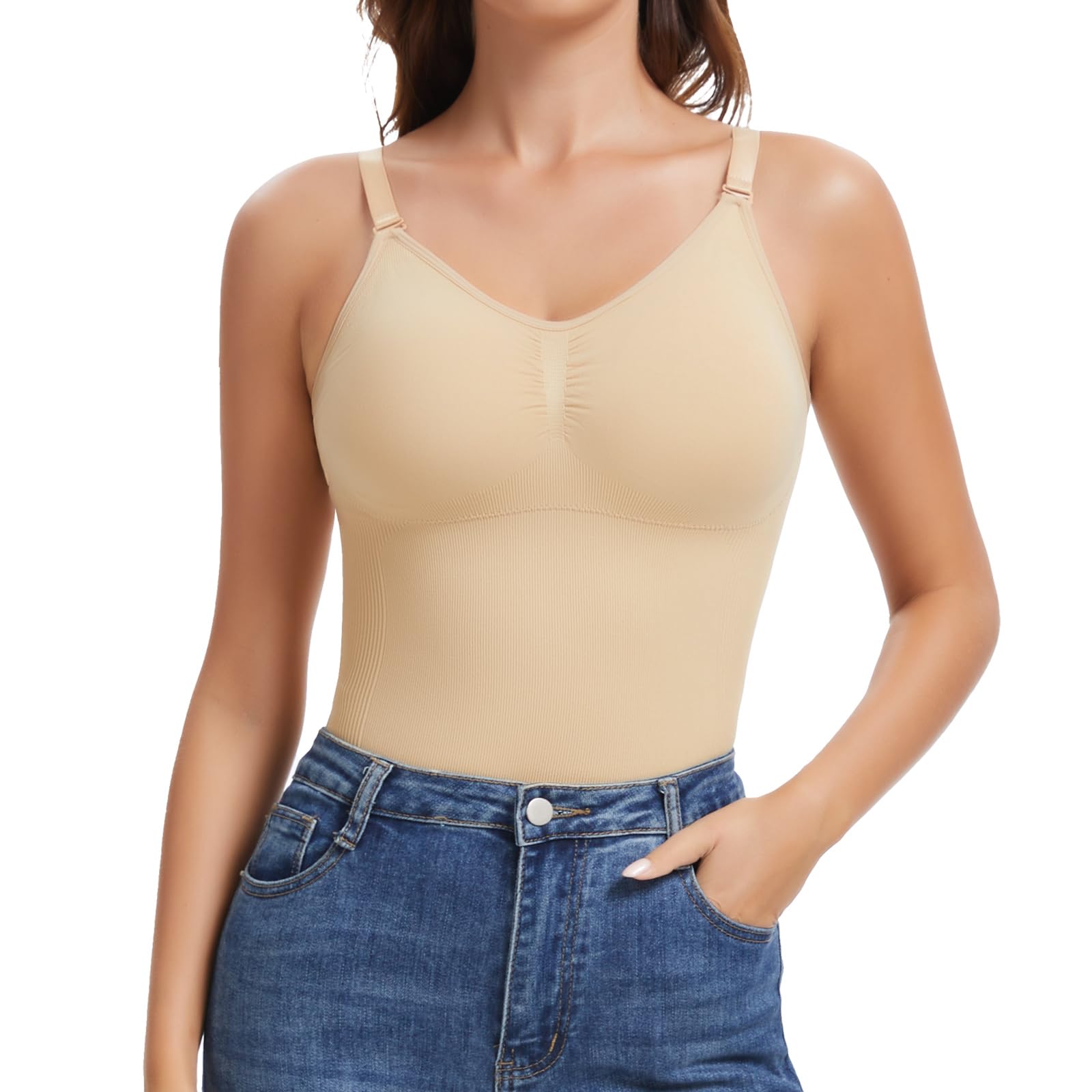 Joyshaper Camiseta Sin Mangas Mujer Tops Moldeador Control de Barriga Camisola Interior Slimming Tank Top, Beige, M