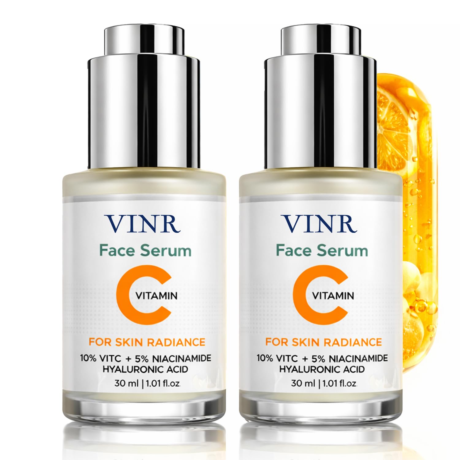VINR 10% Vitamin C Face Serum For Glowing Skin with 5% Niacinamide & Hyaluronic Acid | Dark Spot & Reduce Pigmentation – Brightening, Oil Control, Lightweight Non-Sticky Serum for All Skin Types – 30ml (Pack of 2)