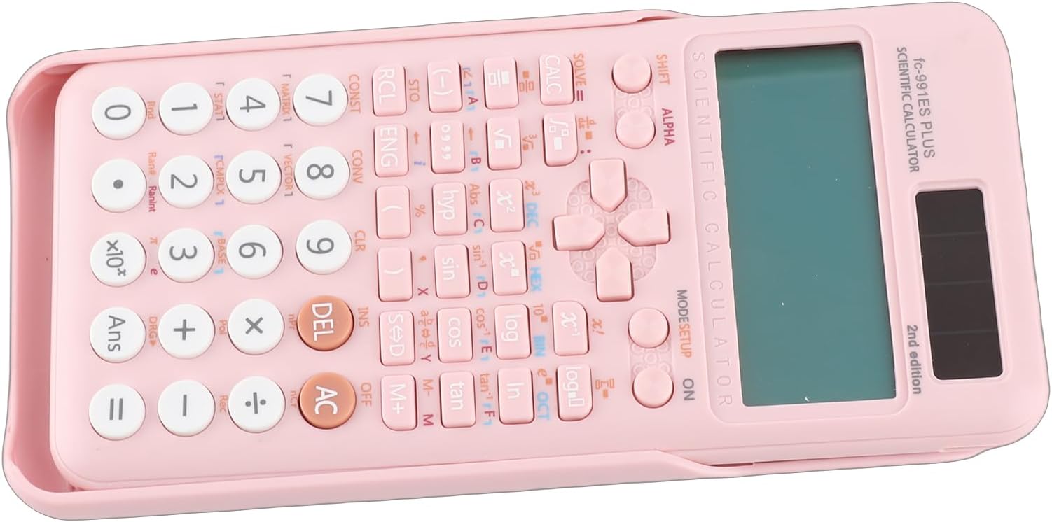 Scientific Calculator with 417 Functions, 10+2 Digits Natural Display, Dual Power Solar and Battery | Advanced Math Tool for Student and Engineer (Pink)