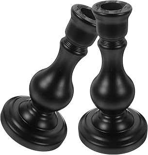 Beavorty 2 Pcs Wooden Candlesticks Wooden Candle Holders Pillar Taper Candle Stand for Home Wedding Table Conterpieces Black