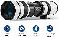 Vista 2 de JINTU 420-1600mm F/8.3 Lente de Zoom Telefoto Enfoque Manual para Lentes de Montura EF de Canon 4000D 2000D 1200D T8i T7 T7i T6 T6s T6i T5 T5i 80D