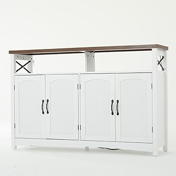 DWVO Farmhouse TV Stand with LED Lights & Power Outlets, Wood Entertainmenr Center w/Rattan Storage Cabinets for TV Up to 60", Boho Console Cabinets with Adjustable Shelves for Living Room (Oak)
