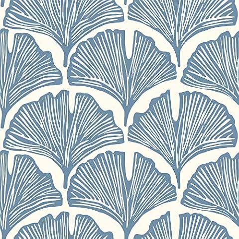 Tempaper x Novogratz Waverly Blue Feather Palm Removable Peel and Stick Wallpaper, 20.5 in X 16.5 ft, Made in The USA Cover