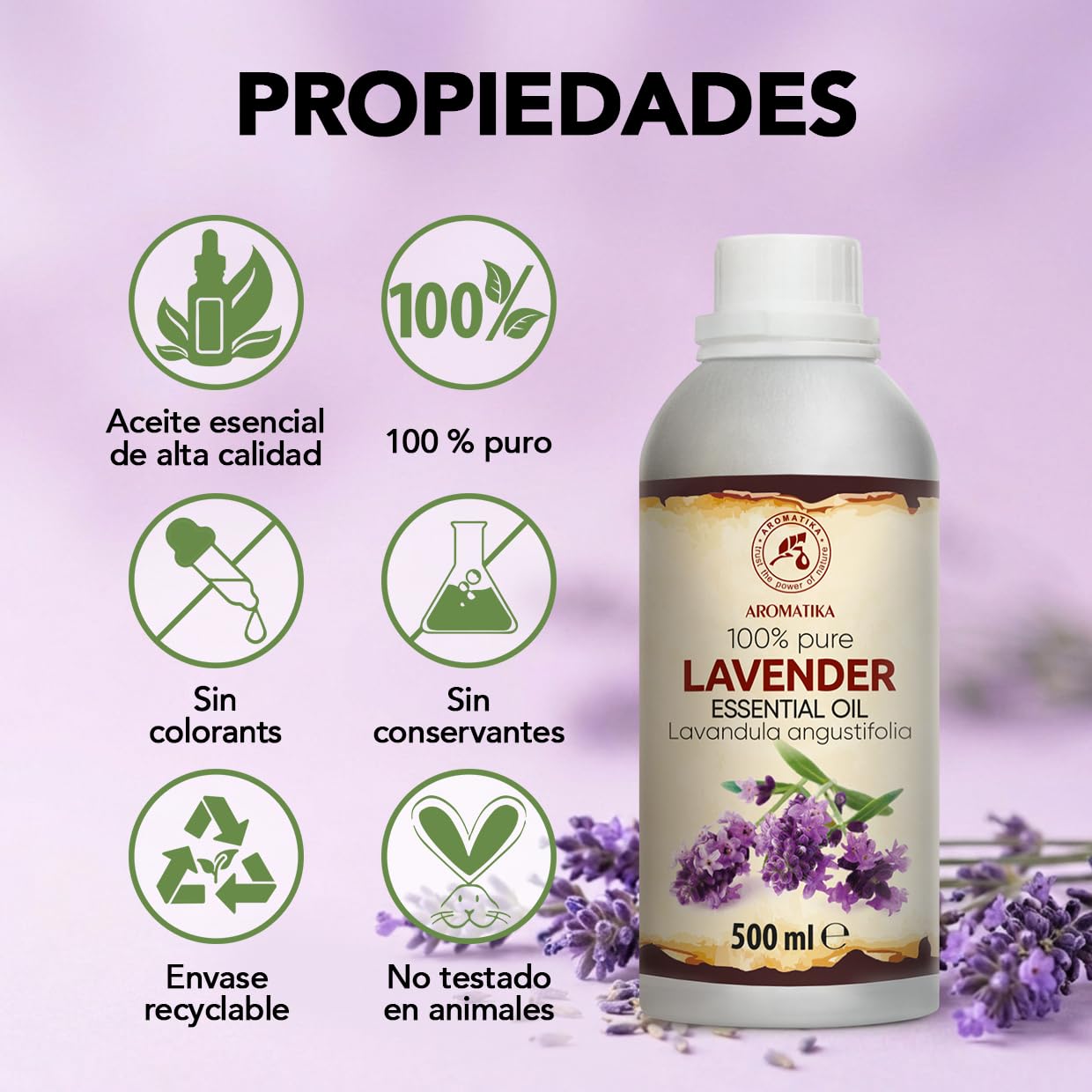 Aceite Lavanda 500ml para Difusor - Lámpara Aromática - Buen Sueño - Calmante - Relajación - Lavandula Angustifolia - Aceites Esenciales Natural 100% - Cuidado Piel, Cabello y Ropa