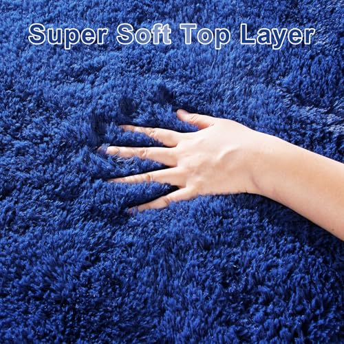 Small Bedside Rug, 3x5 Non Slip Fluffy Shaggy Entryway Throw Rugs for Bedroom Living Room, Indoor Floor Carpet for Kids Girls and Boys, Nursery Rooms Mat, Home Decor Aesthetic, Blue