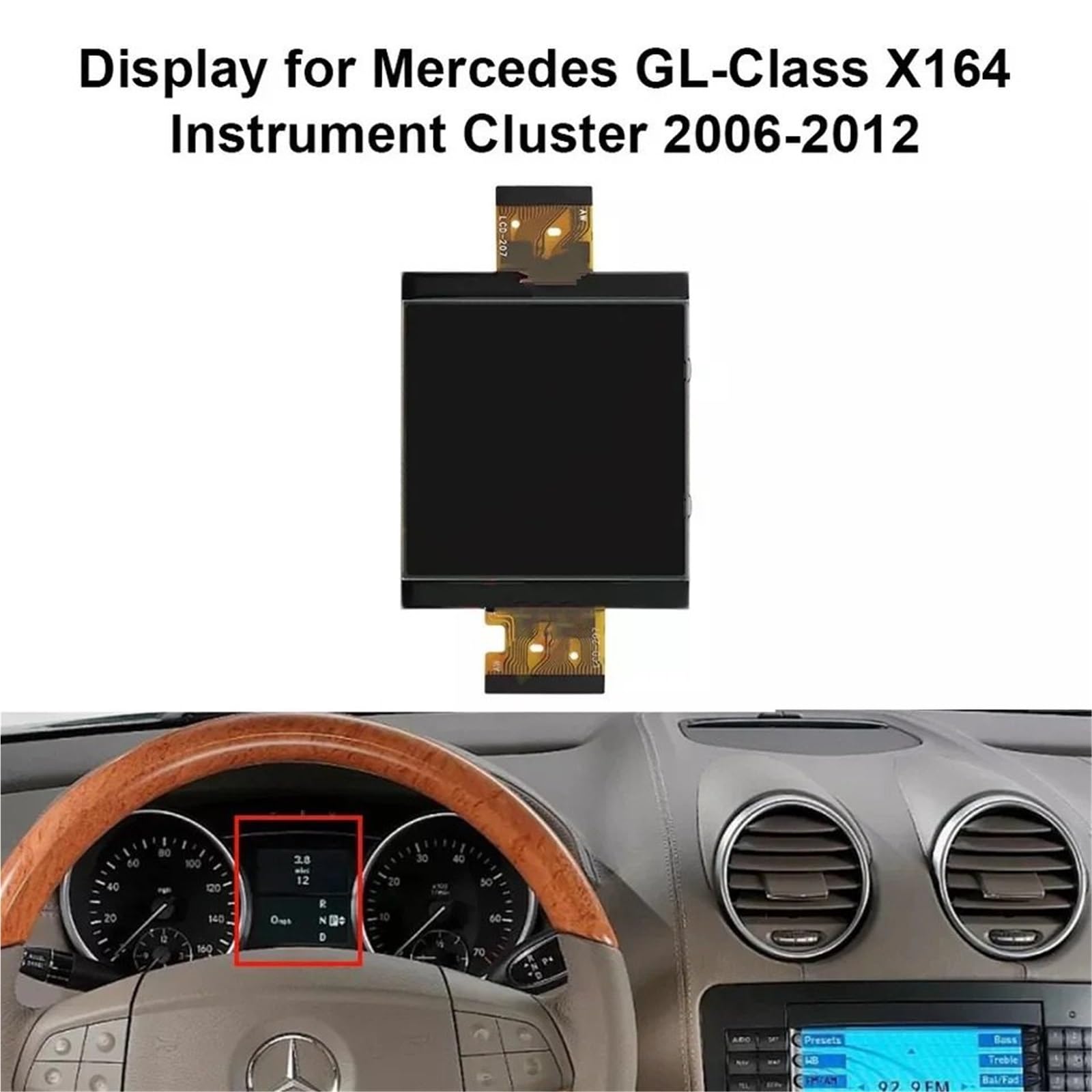 Tacómetro Compatible con Mercedes GL X164, ML W164, Clase R W251, panel de instrumentos con pantalla LCD.