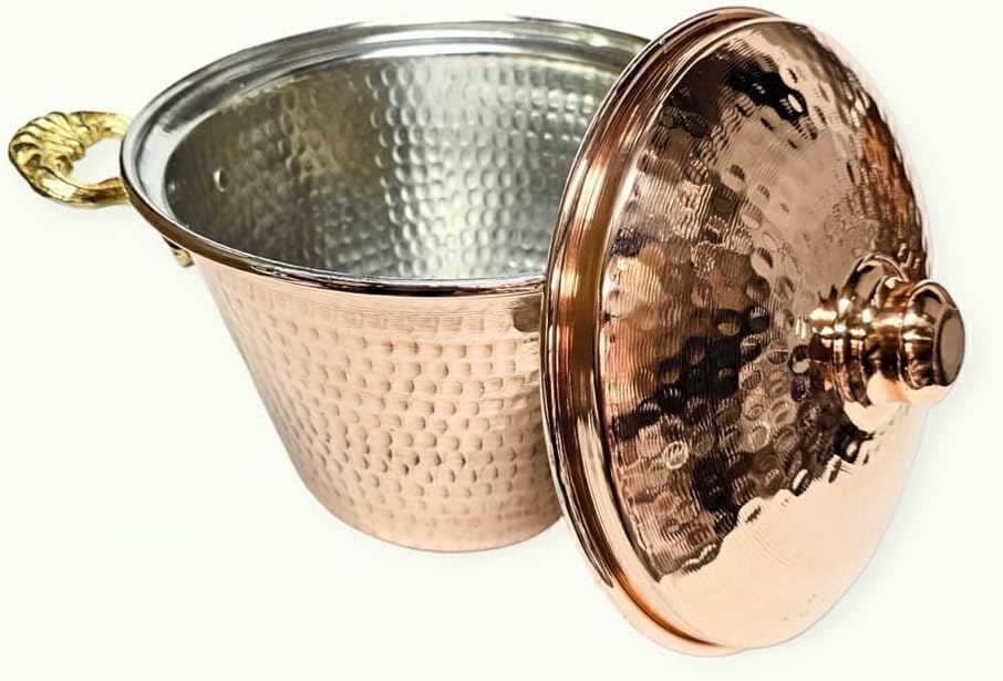 Handmade Hammered Copper Rice Pot 4-Person Capacity 8.5 Inch Diameter 5.5 in Height 1100g for Authentic Pilaf Traditional Turkish Cookware - Copper